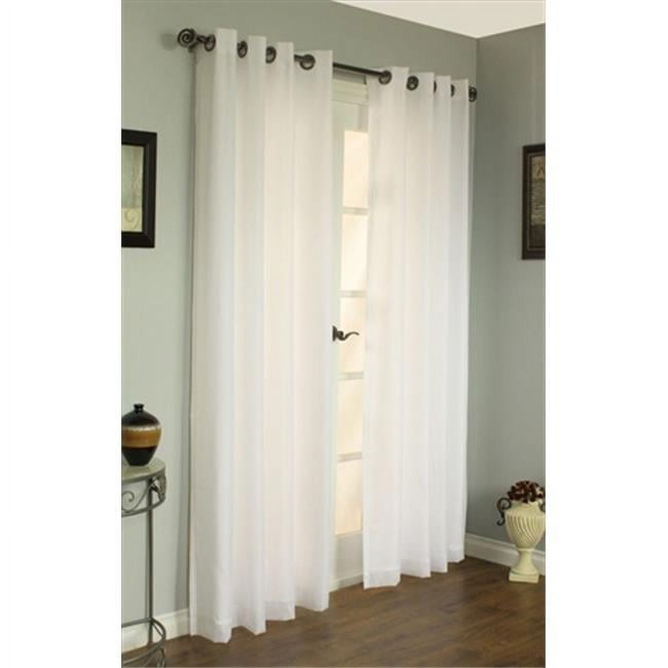 Ivory Sheer Polyester Grommet Panel with Lace Detail