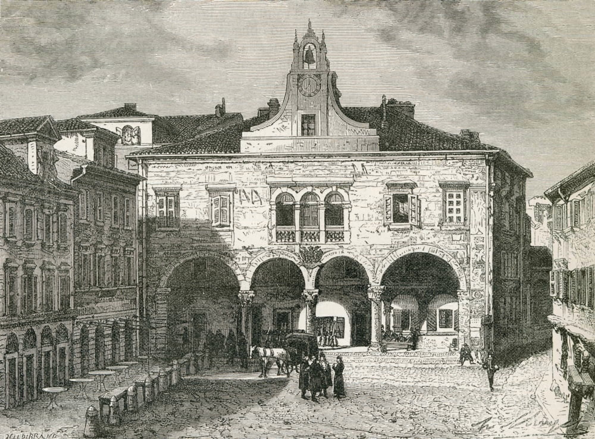 Communal Palace Forum Square Pula Istria Croacia In The 19Th Century From El Mundo En La Mano Published 1878 Canvas Art - Ken Welsh Design Pics (17 x 12)