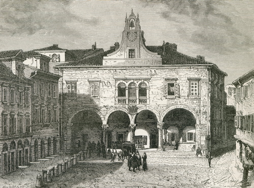 Communal Palace Forum Square Pula Istria Croacia In The 19Th Century From El Mundo En La Mano Published 1878 Canvas Art - Ken Welsh Design Pics (34 x 24)