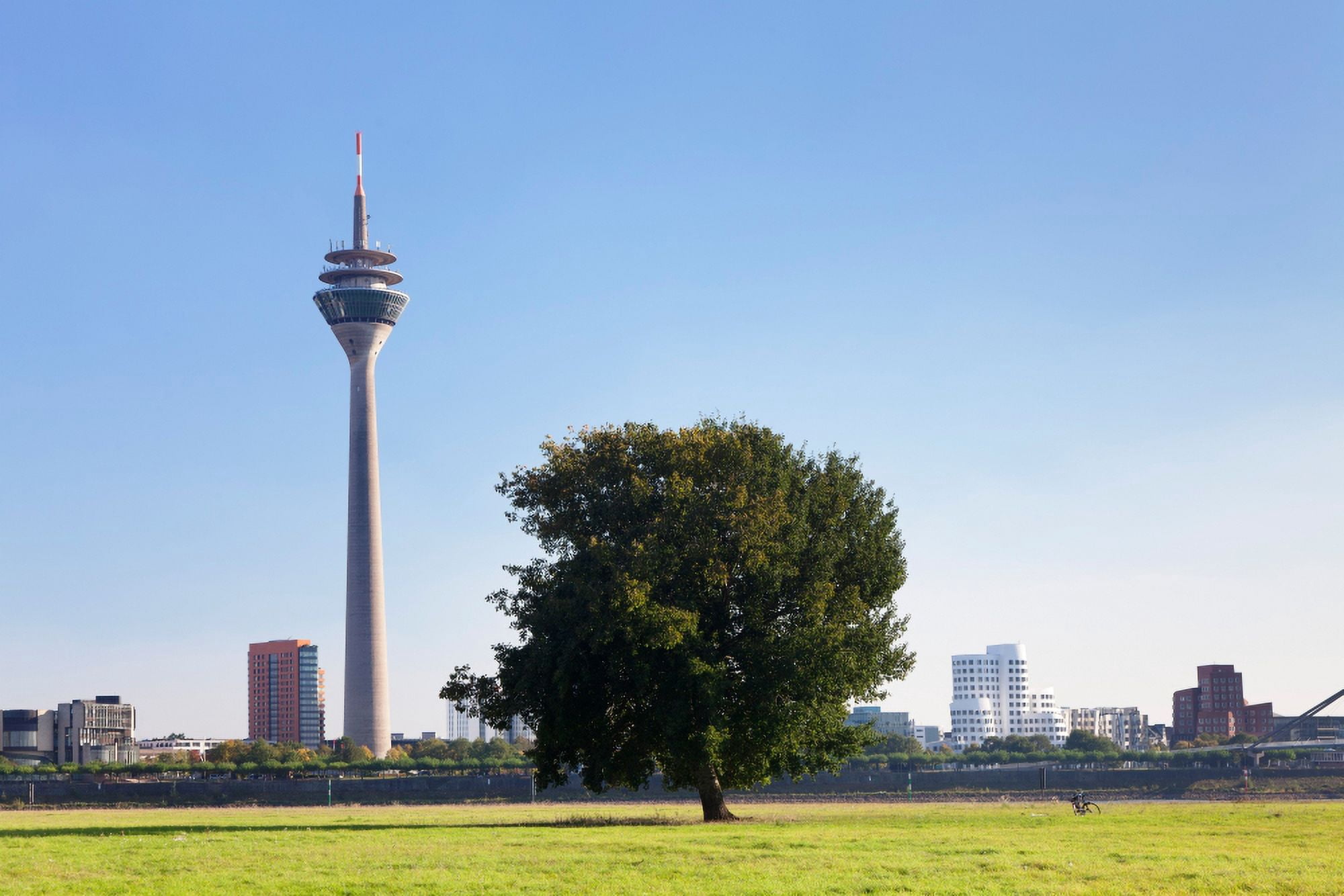 Communications tower Rheinturm Tower Dusseldorf North Rhine Westphalia Germany Canvas Art - Panoramic Images (27 x 9)