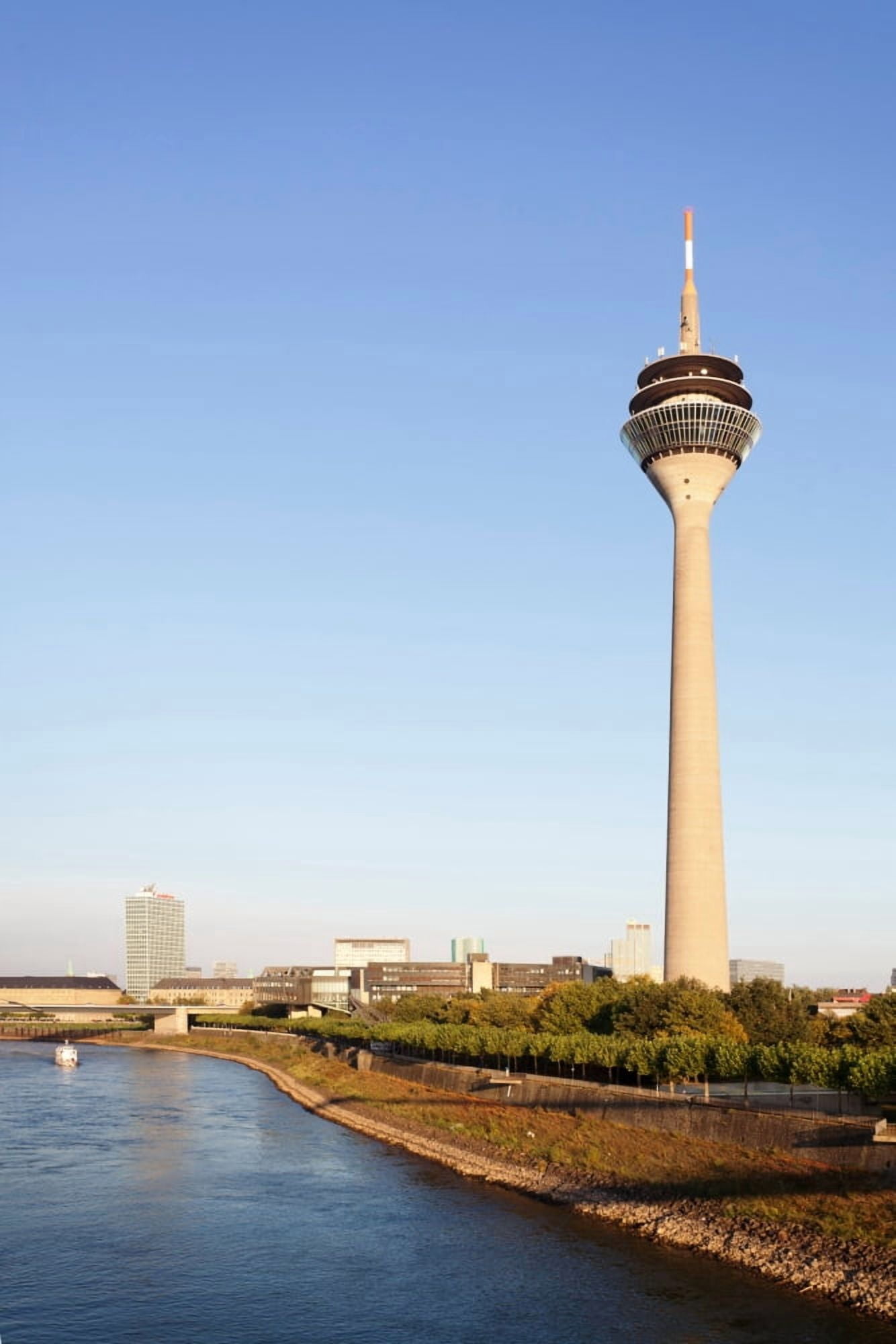 Communications tower at the riverside Rheinturm Tower Dusseldorf North Rhine Westphalia Germany Canvas Art - Panoramic Images (27 x 9)