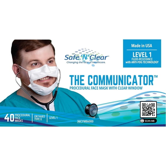 Communicator Surgical Mask (40 pack) | Medical Grade Disposable Face Masks Transparent Protective