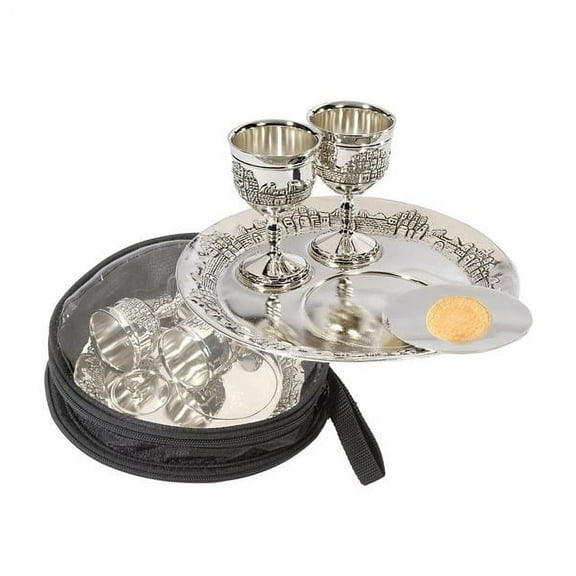 Communion-Set-7 Plate & 2 Cups W/Bag-Silver Plated