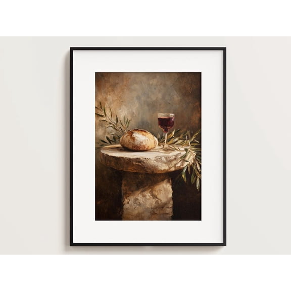Communion Still Life Bread And Wine Of Last Supper Symbols Christian Wall Art Modern Christian Art, Unframed Paper Poster 8x10in