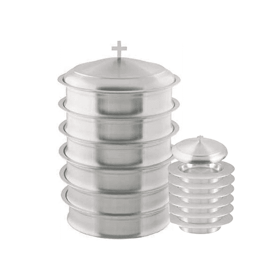 Communion Ware 6 Communion tray with a lid and 6 bread plate with a lid - Communion Ware Stainless Steel - Matte
