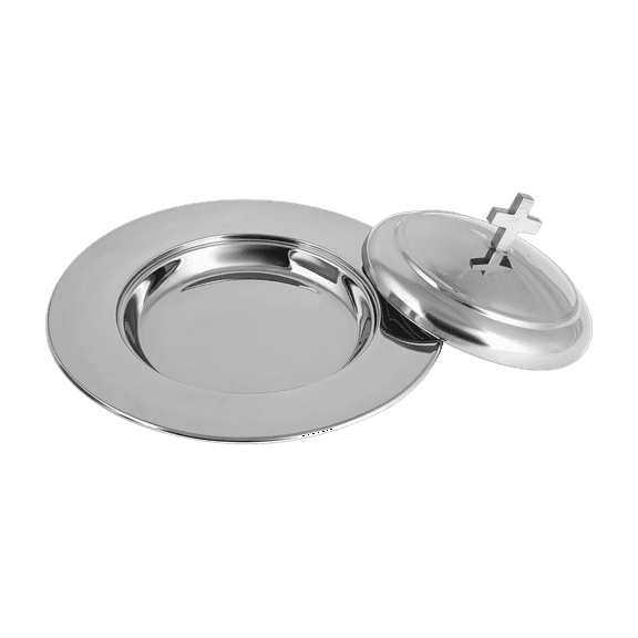 Communion Ware Holy Stacking Bread Plate With a Lid - Stainless Steel (Mirror/Silver)