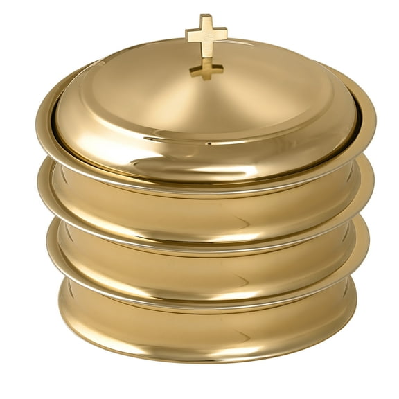 Communion Ware Stainless Steel Communion Ware 3 Holy Wine Serving Trays with A Cover - (Brass/Gold Shiny)