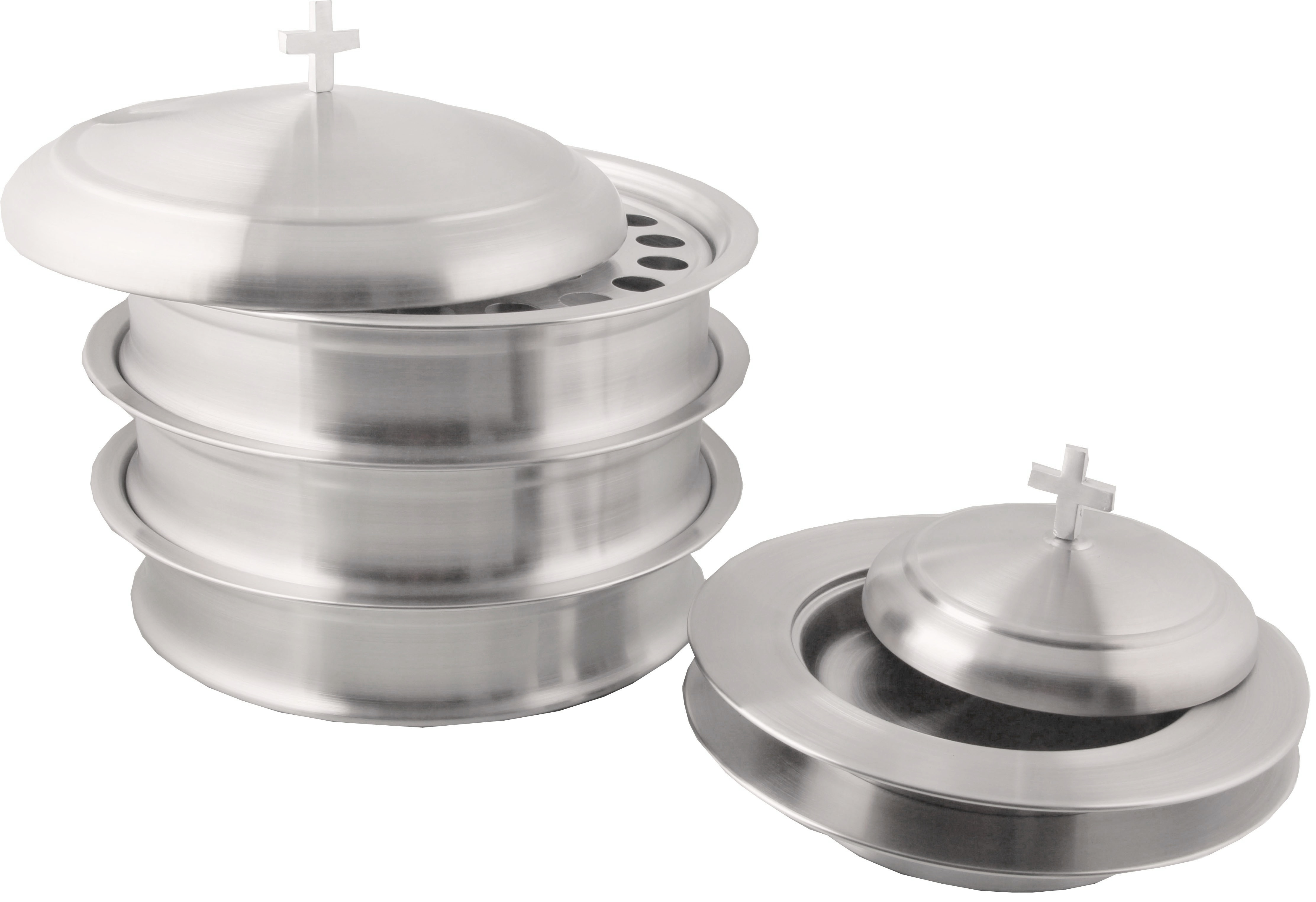 Communion Ware Stainless Steel Communion Ware 3 Holy Wine Serving Trays with A Lid & 2 Stacking