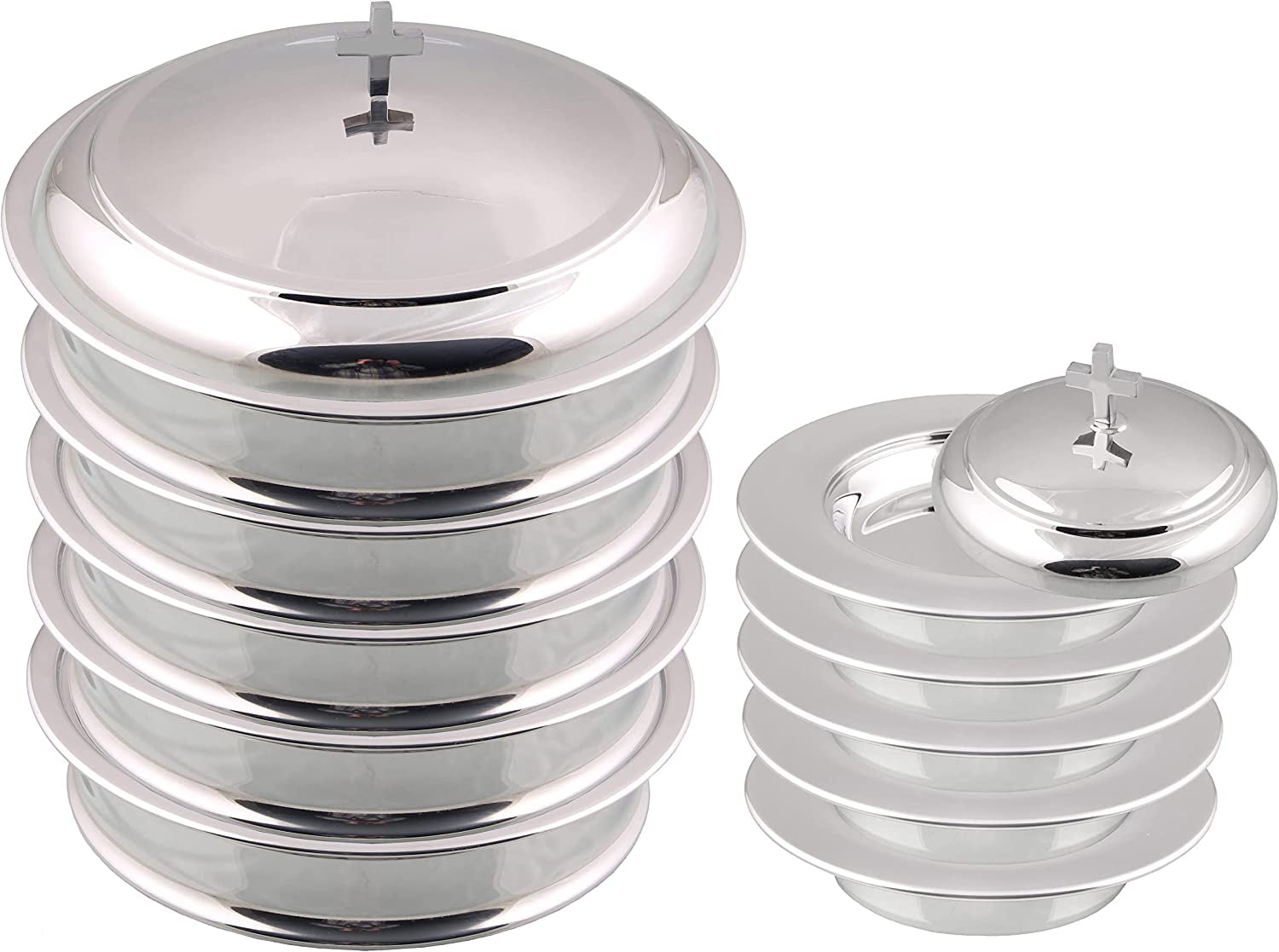 Communion Ware Stainless Steel Communion Ware 5 Holy Wine Serving Trays with A Lid & 5 Stacking