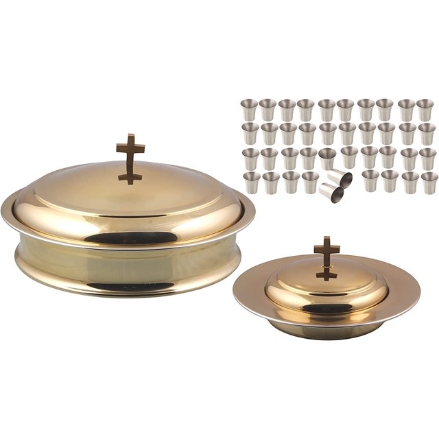 Communion Ware Stainless Steel Communion Ware Holy Wine Serving Tray With A Lid & A Stacking