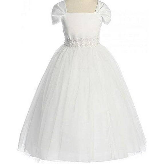 Communion Wedding Flowers Girls Dresses Cap Sleeve Lace Tulle Big Girl White 16 KD.222