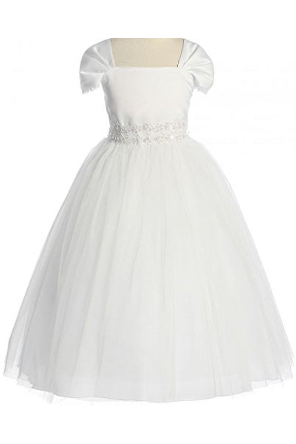 Communion Wedding Flowers Girls Dresses Cap Sleeve Lace Tulle Little Girl White 6 KD.222