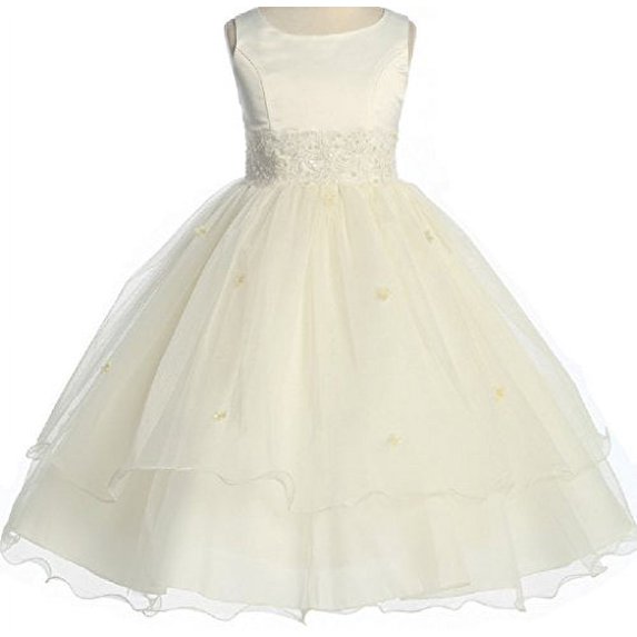 Communion Wedding Flowers Girls Dresses Embroidery Lace Tulle Big Girl Ivory 12 KD.198
