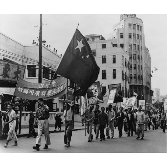 Communist Marchers Parade Along The Pearl River Waterfront In Canton (Guangzhou) History (36 x 24)