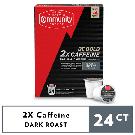 (2 pack) Community Coffee 2x Caffeine Dark Roast Single-Serve Coffee Pods, 48 Count Box (2 Packs of 24) Compatible with Keurig 2.0 K-Cup Brewers