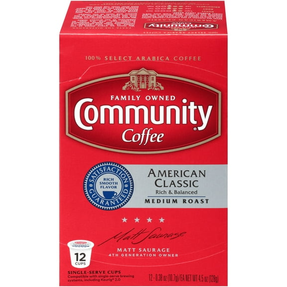 Community Coffee American Classic Medium Roast Coffee Single-Serve Cups, 0.38 oz, 12 count