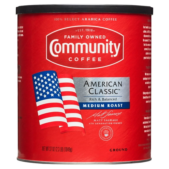 Community Coffee American Classic Medium Roast Ground Coffee, 37 Oz, Can