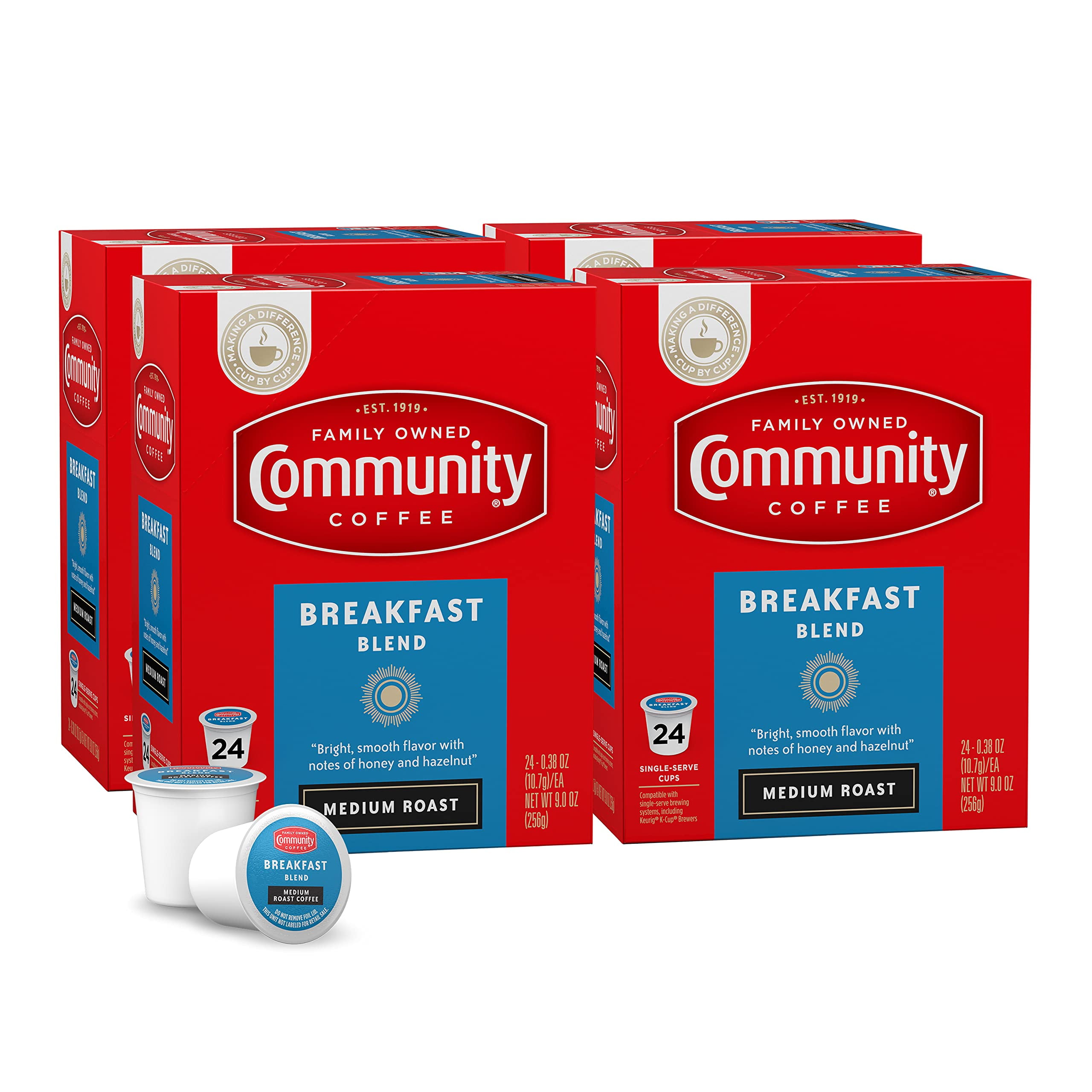 Community Coffee Breakfast Blend 96 Count Coffee Pods, Medium Roast, Compatible With Keurig 2.0 K-Cup Brewers, 24 Count (Pack Of 4)