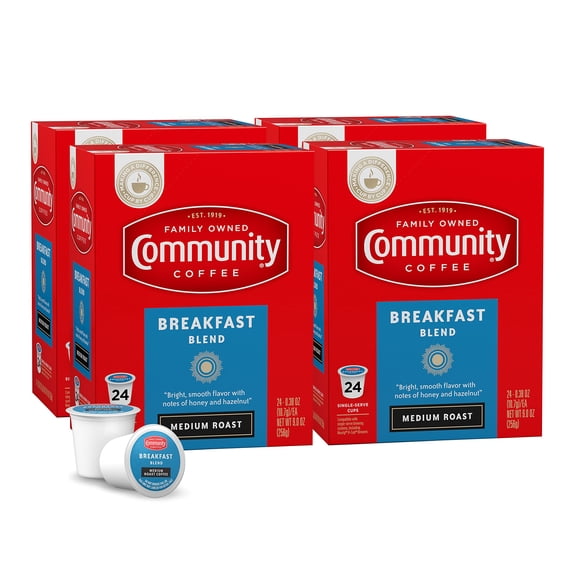 Community Coffee Breakfast Blend 96 Count Coffee Pods, Medium Roast, Compatible With Keurig 2.0 K-Cup Brewers, 24 Count (Pack Of 4)