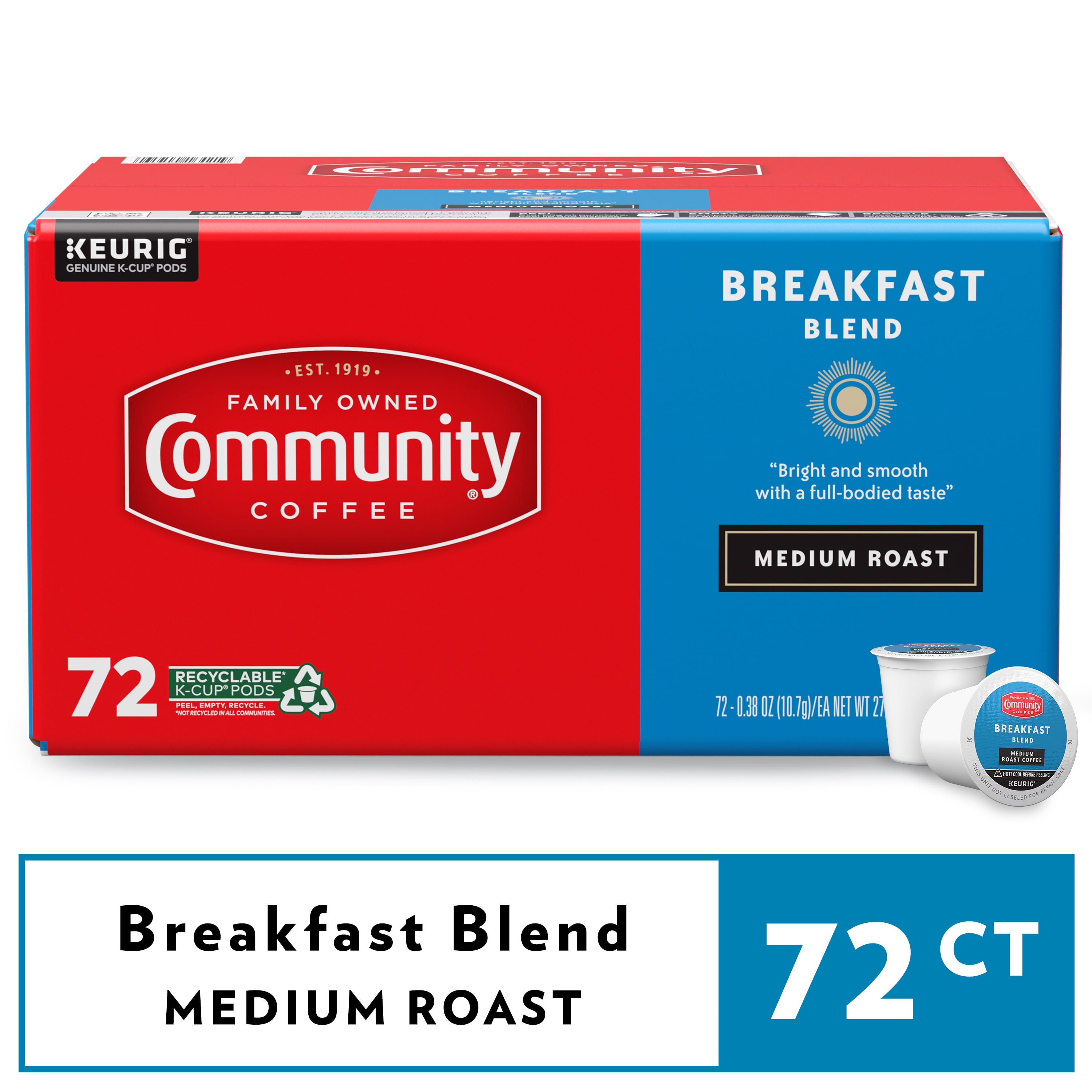 Community Coffee Breakfast Blend Pods for Keurig Kcups 72 Count