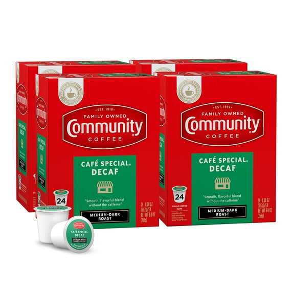 Community Coffee Café Special Decaf 96 Count Coffee Pods, Medium Dark Roast, Compatible With Keurig 2.0 K-Cup Brewers