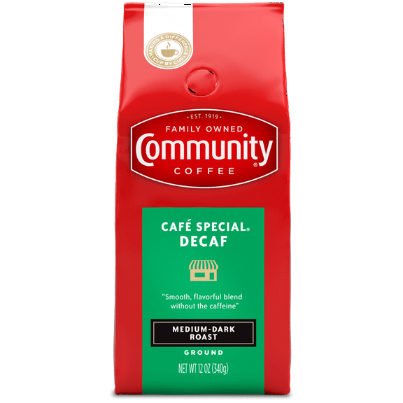 Community Coffee Caf Special Decaf Medium-Dark Roast Ground 12 oz Gable Top