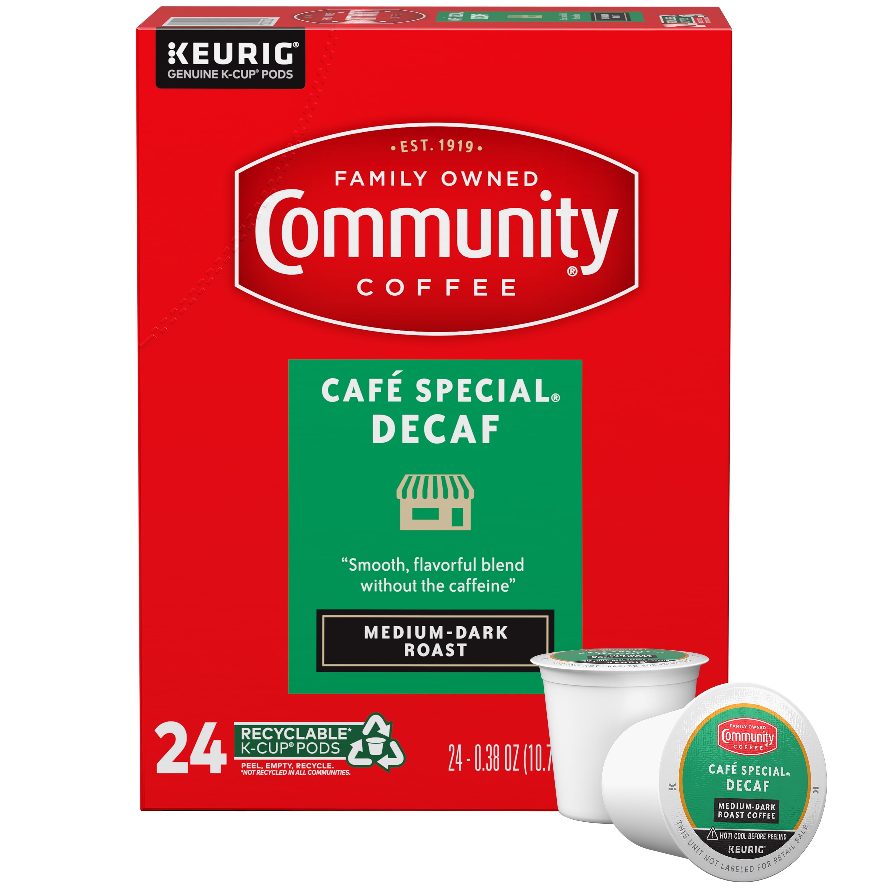 Community Coffee Caf Special Decaf Medium-Dark Roast Single Serve Keurig K-Cup Pods 24 ct Box