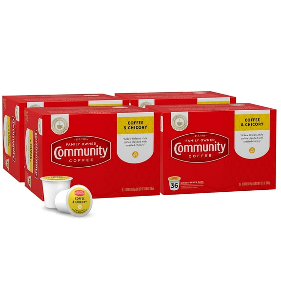 Community Coffee & Chicory 144 Count Coffee Pods, Dark Roast, Compatible With Keurig 2.0 K-Cup Brewers