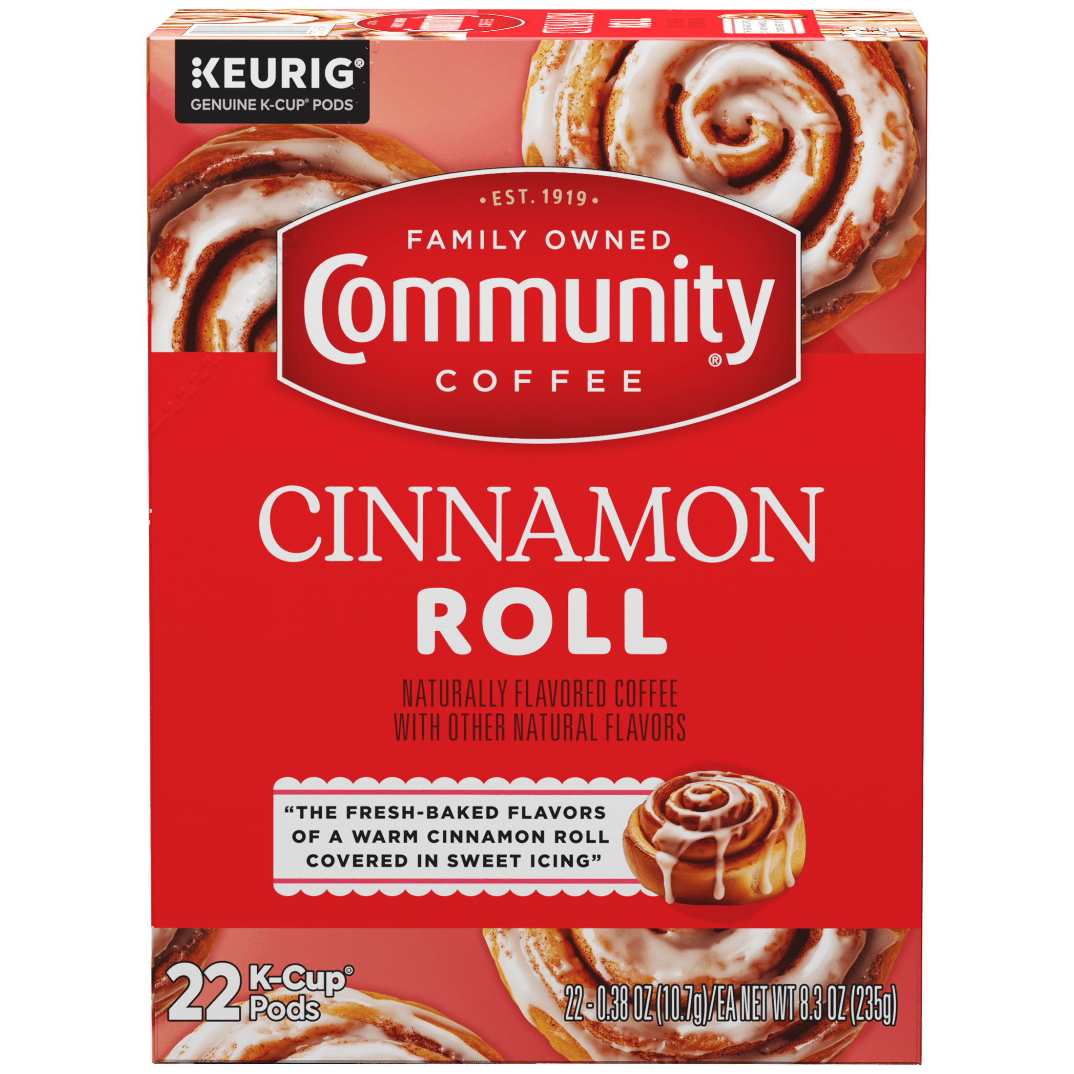Community® Coffee Cinnamon Roll Coffee Single-Serve Cups 22 Count Box