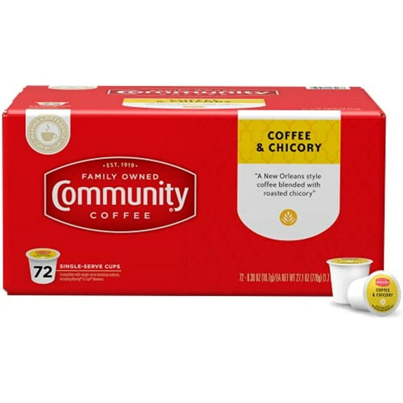 Community Coffee Coffee & Chicory 72 Count Coffee Pods, Medium-Dark Roast, Compatible With Keurig 2.0 K Cup Brewers, 72 Count (Pack Of 1)