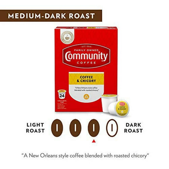 Community Coffee Coffee & Chicory Medium Dark Roast Single Serve K-Cup Compatible Coffee Pods, Box of 36 Pods