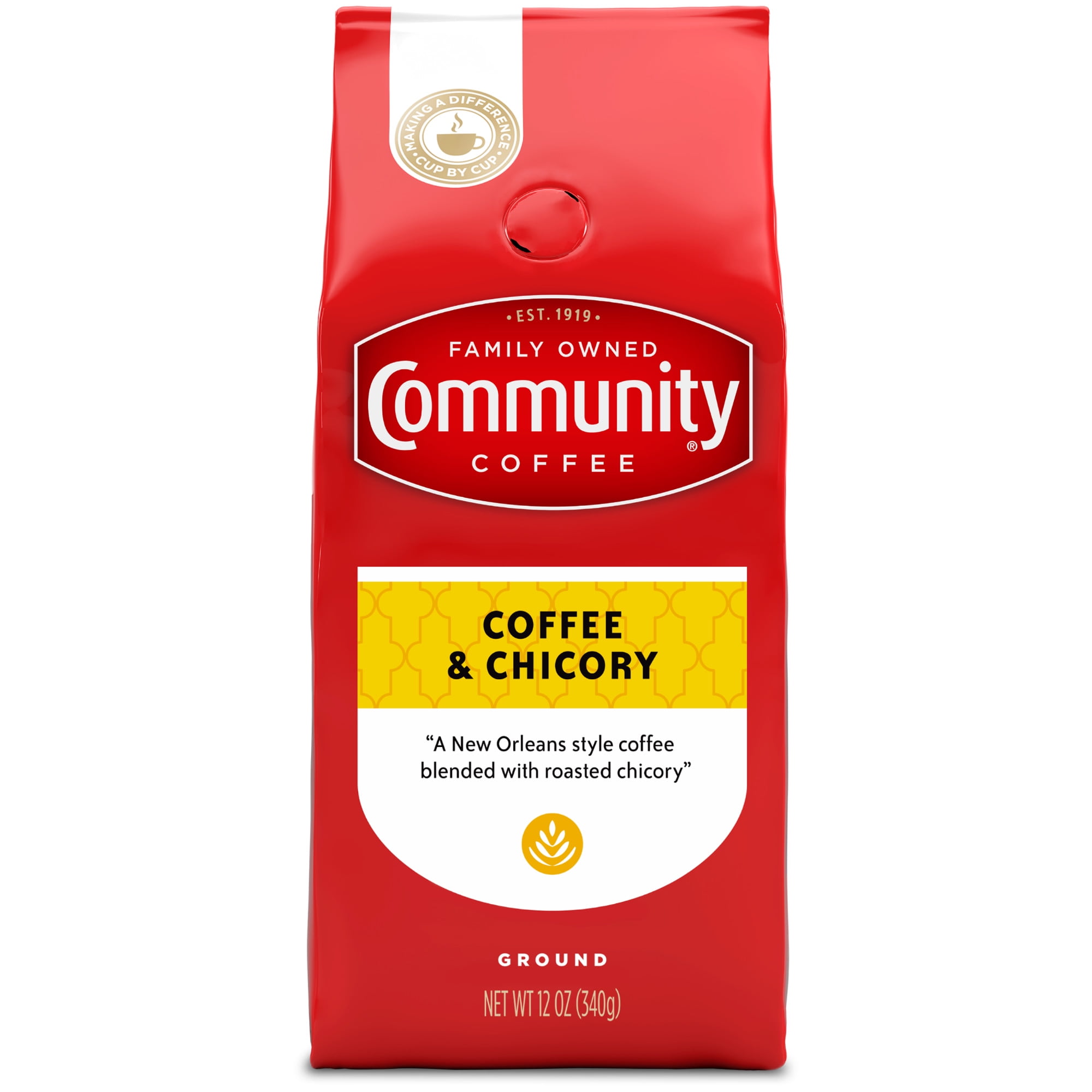 Community Coffee Coffee and Chicory Medium-Dark Roast Ground 12 oz Gable Top