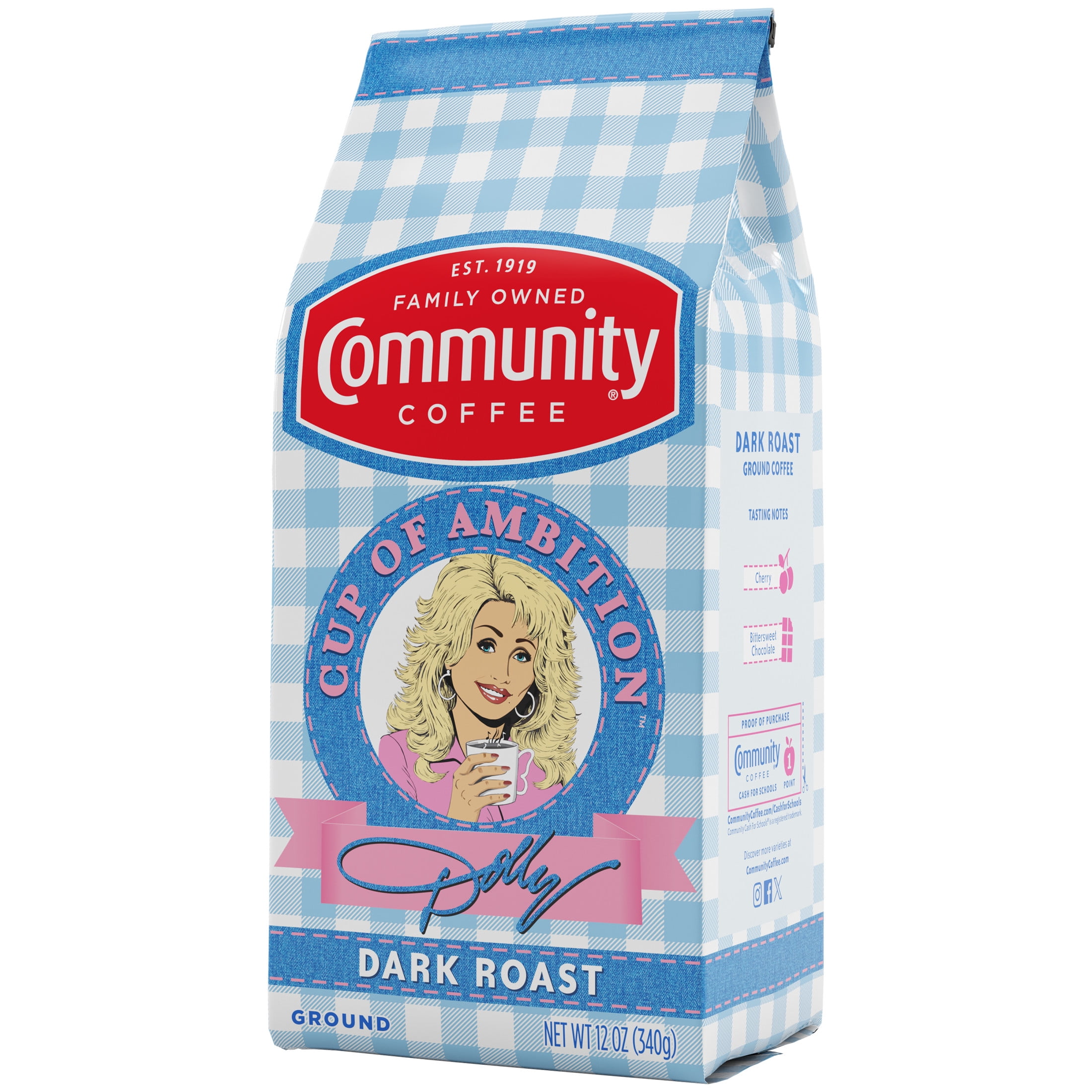 Dolly Parton’s Cup of Ambition™ with Community Coffee® Dark Roast Ground 12 Ounce Gable Top