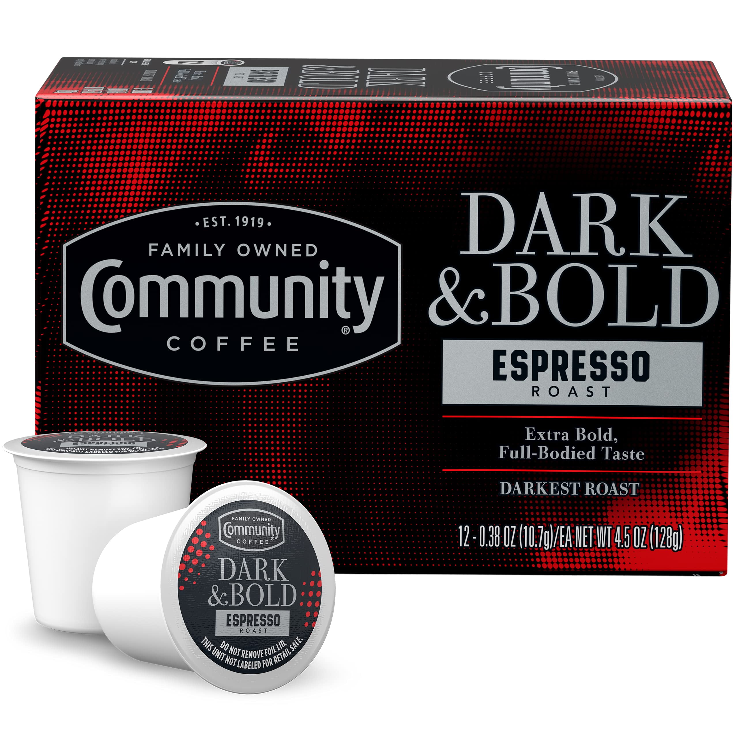 Community Coffee Dark & Bold Espresso Roast 12 Count Coffee Pods, Extra