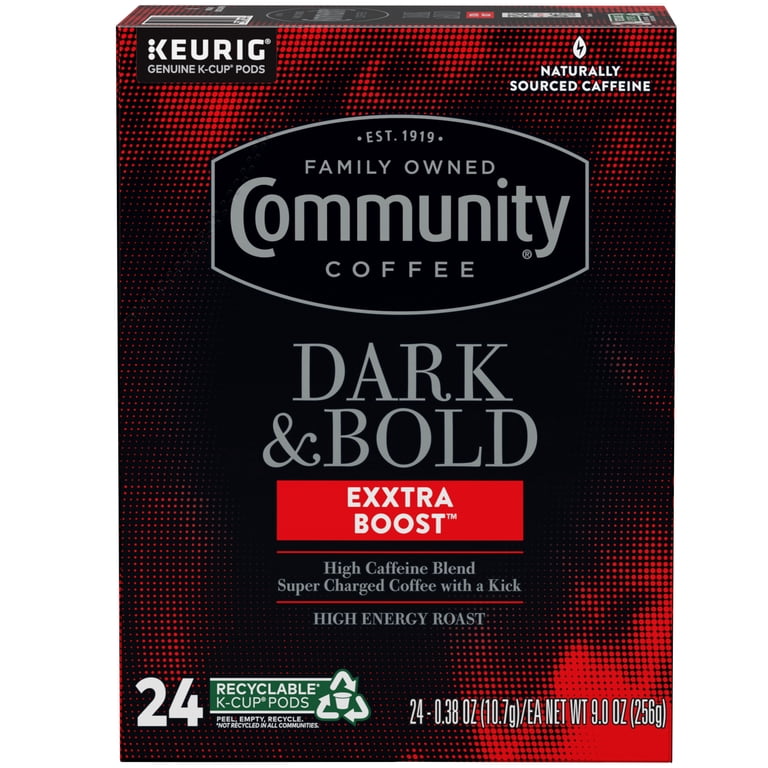 Community Coffee Dark & Bold Exxtra Boost Single Serve 24 ct Box