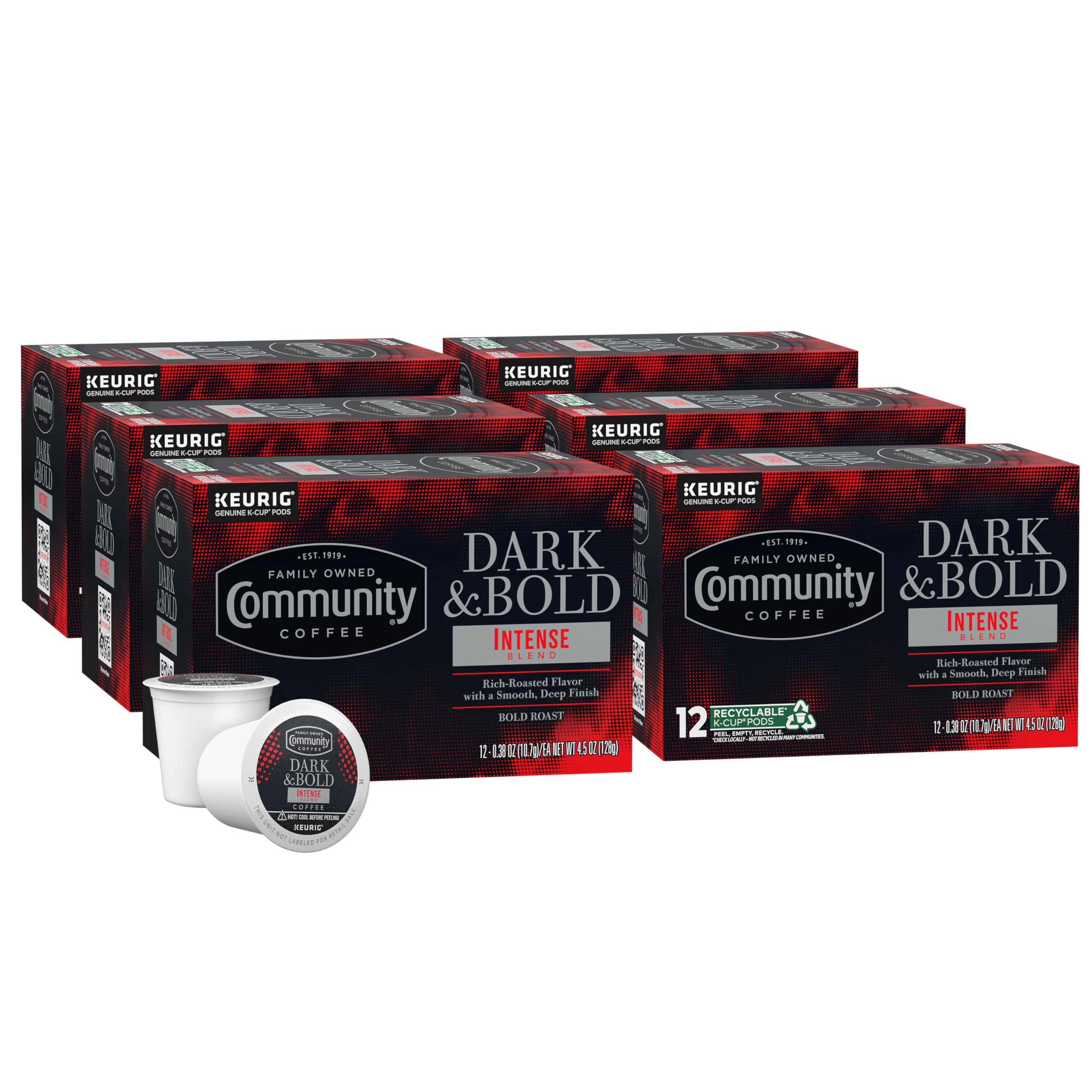 Community Coffee Dark & Bold Intense Blend 72 Count Coffee Pods, Dark Roast Compatible With Keurig 2.0 K-Cup Brewers, 12 Count (Pack Of 6) Packaging May Vary