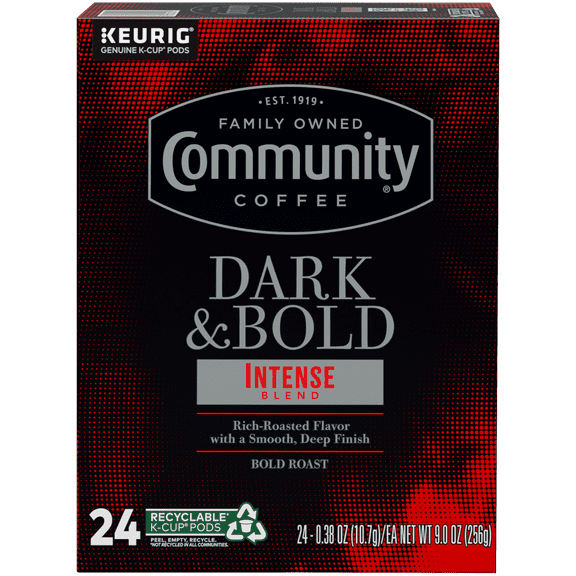 Community Coffee Dark & Bold Intense Blend Pods for Keurig K-cups 24 Count
