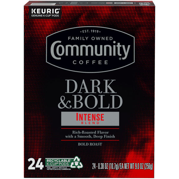 Community Coffee Dark & Bold Intense Blend Pods for Keurig K-cups 24 Count