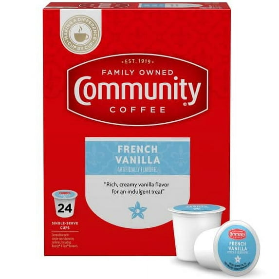 Community Coffee French Vanilla Flavored 24 Count Coffee Pods, Medium Roast, Compatible with Keurig 2.0 K-Cup Brewers, 24 Count (Pack of 1)
