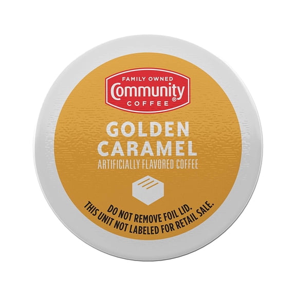Community Coffee Golden Caramel Flavored Medium Roast Single Serve 12 Ct Box, Compatible With Keurig 2.0 K Cup Brewers, Medium Full Body Rich Creamy Taste, 100% Arabica Coffee Beans