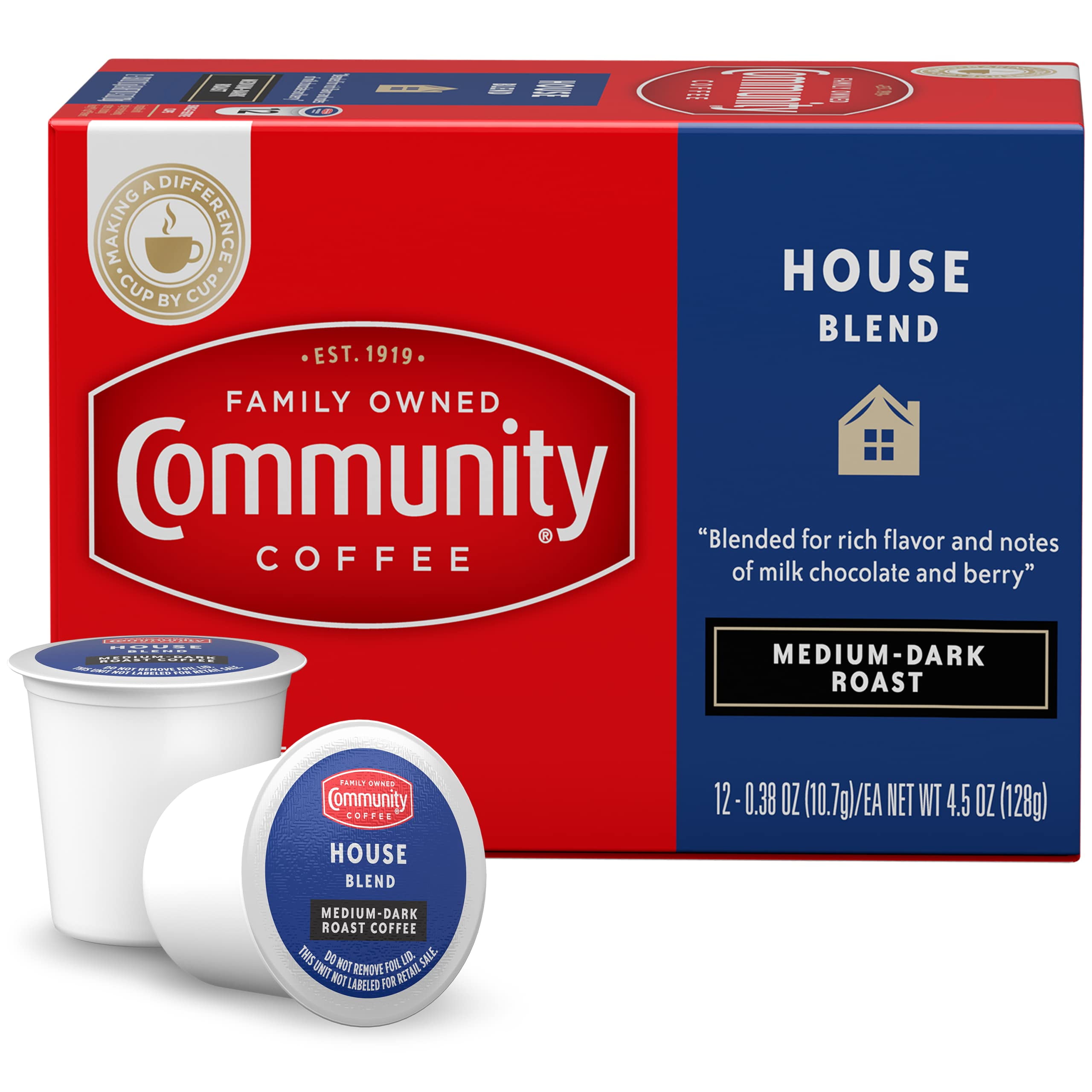 Community Coffee House Blend 12 Count Coffee Pods, Medium-Dark