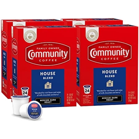 Community Coffee House Blend 96 Count Coffee Pods, Medium-Dark Roast, Compatible With Keurig 2.0 K-Cup Brewers (24 Count, Pack Of 4)