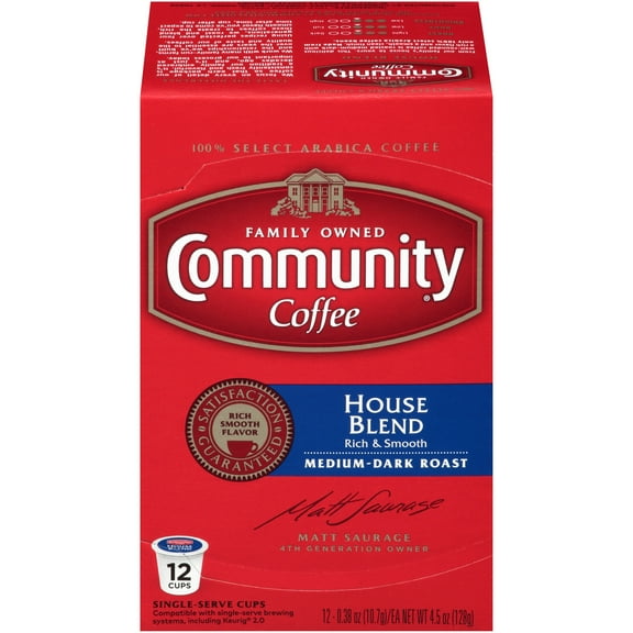 Community Coffee House Blend Medium-Dark Roast Coffee Single-Serve Cups 12 ct Box Compatible with Keurig 2.0 K-Cup Brewers