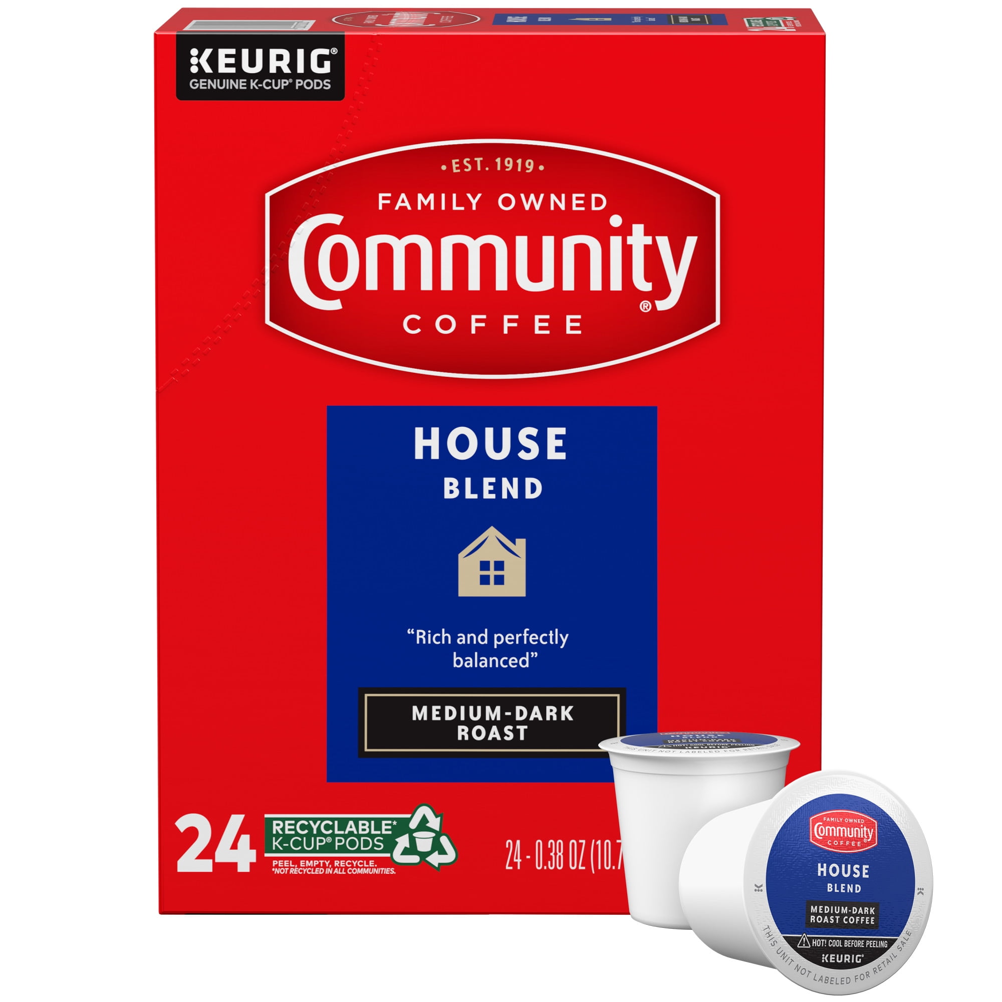 Community Coffee House Blend Medium-Dark Roast Single Serve Keurig K-Cup Pods 24 ct Box