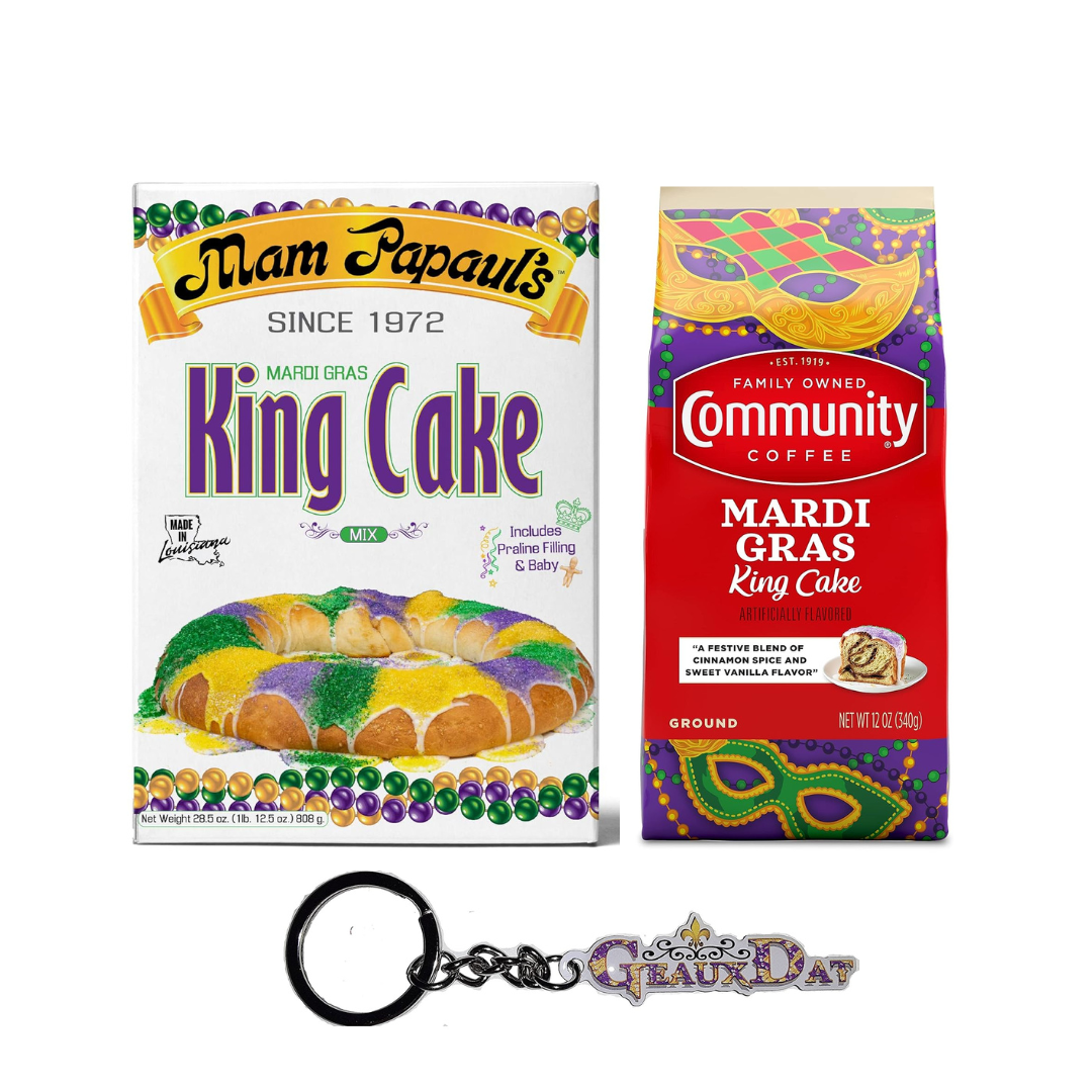 Community Coffee Mardi Gras King Cake 12oz Bag & Mam Papaul Mardi Gras