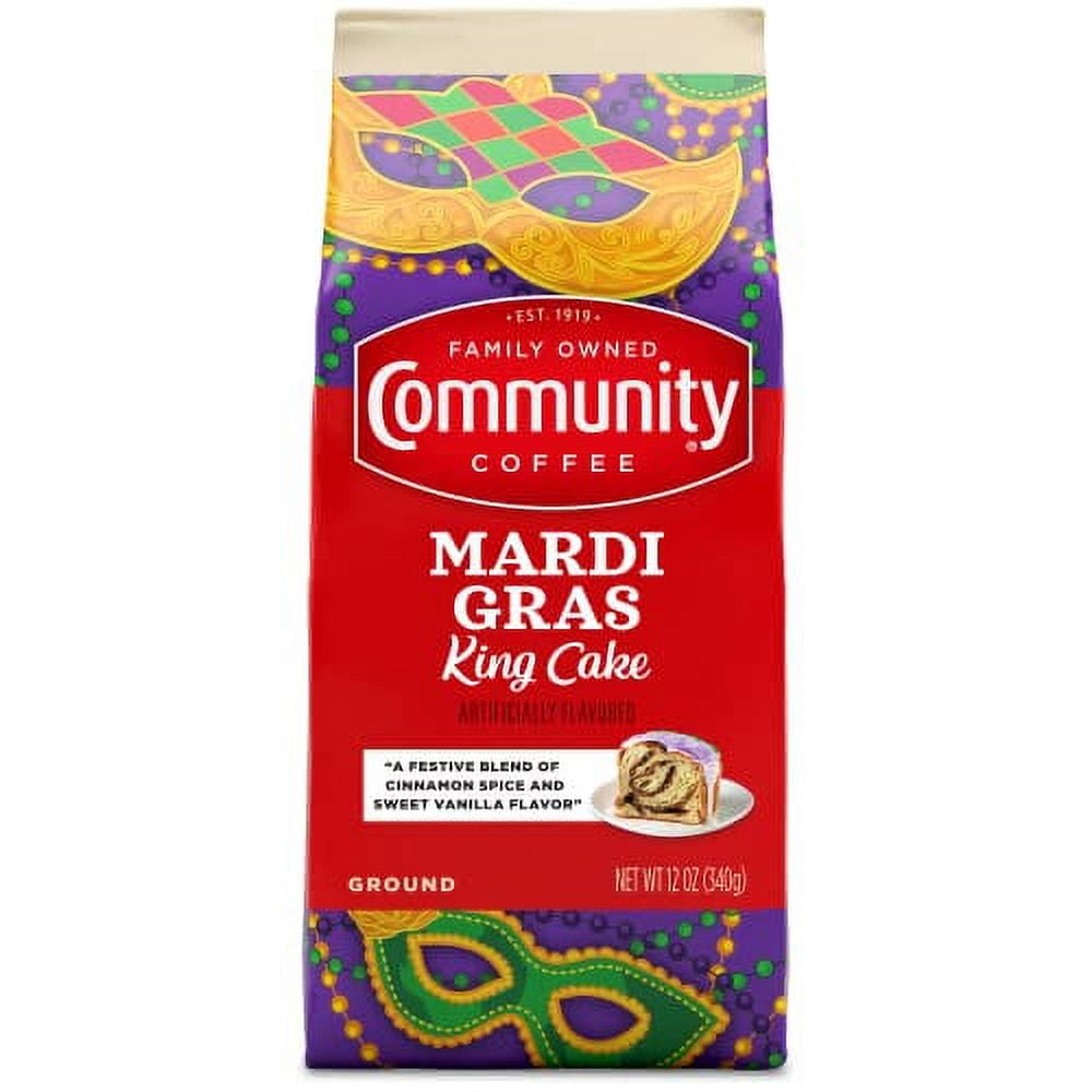 Community Coffee Mardi Gras King Cake Flavored 12 Ounces, Medium Roast