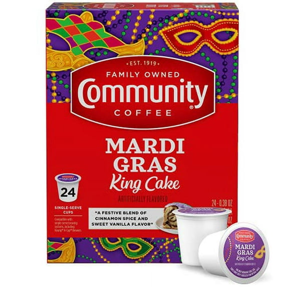 Community Coffee Mardi Gras King Cake Flavored 24 Count Coffee Pods, Medium Roast, Compatible With Keurig 2.0 K-Cup Brewers, 24 Count (Pack Of 1)
