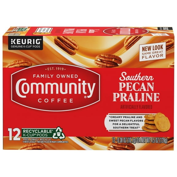 Community Coffee Pecan Praline Coffee Single-Serve Cups 12 ct Box Compatible with Keurig 2.0 K-Cup Brewers