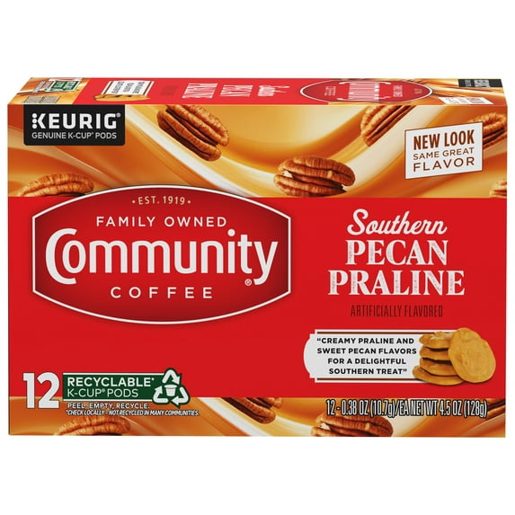 Community Coffee Pecan Praline Coffee Single-Serve Cups 12 ct Box Compatible with Keurig 2.0 K-Cup Brewers