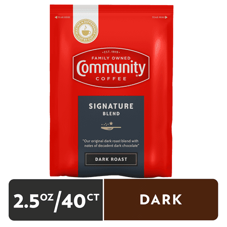 Community Coffee Pre Measured 2.5 oz Ground Signature Blend Dark Roast Fractional Packs, 40 Count